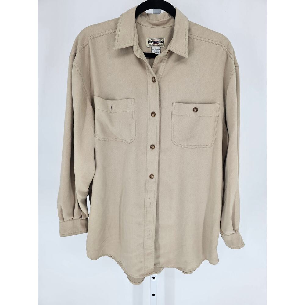 Country Seat Jeanswear Womens Sz M Long Sleeve Faux Suede Shirt Beige Button Up